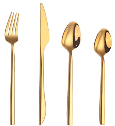 TVSKWMRQ Juego de Cubiertos de Oro Mate de 48 Piezas para Servicio de 12 Personas Juego de Cubiertos de Acero Inoxidable para el hogar y el Restaurante Apto para lavavajillas 48 Piezas de