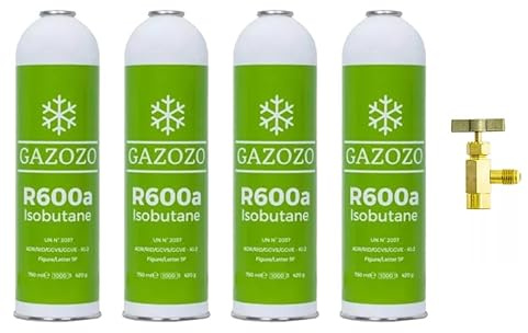 Isobutan Gaz Refroidisseur 4x R600A R600 Bouteille 420g + Robinet pour FreEZER Réfrigérateur Congélateur