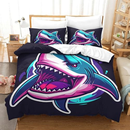 TNFHSOFT Wilde Haie Bettwäsche Bettwäsche Set Microfaser Bettbezug Und Kissenbezug Mit Reißverschluss 3 Teilig Sets Bettbezug Set Für Erwachsene Teenager Kinder Single(140x200cm)