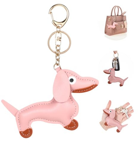Giantree Schlüsselanhänger Dackel, Süße Welpe Hundetasche Anhänger Leder Glücksbringer Dackel Keychain Geschenke für Lieblingsmensch Frauen Männer Kinder Geburtstag Schlüsselring (Rosa)