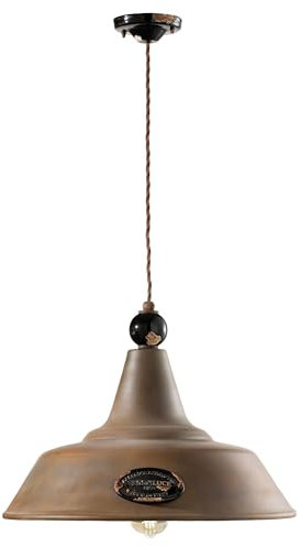 Licht-Erlebnisse Hängelampe Metall Keramik rund Ø 45 cm H: max. 155 cm in Rostbraun Schwarz antik E27 Industrial Pendelleuchte Esszimmer Wohnzimmer Küche