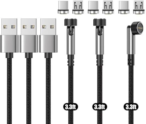 N. NETDOT Gen12 Micro-USB- und USB-C-Magnet-Ladekabel, 1 m, 3 Stück, schwarz, Schnellladekabel, Datenübertragungskabel, kompatibel mit Smartphones, Kopfhörern, Kindle und mehr