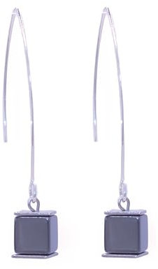 NILUXE DESIGN - Ohrringe Damen Natursteine Schwarze Hämatit - Hängende Ohrringe aus Edelstahl - Ohrringe mit Heilkristallen - Schutzamulett (Silber)