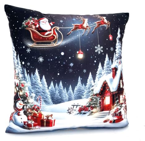heimtexland ® Weihnachtskissen Soft Velour Dekokissen Weihnachten Geschenk Deko Kissenhülle Typ652 Heiligabend