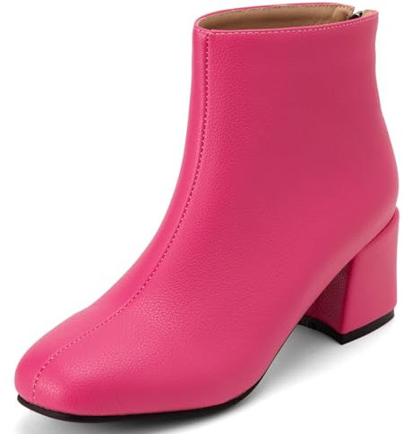 SJJH Stivaletti da donna alla moda con tacco medio e cerniera posteriore, Fucsia, 49 EU