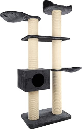 Flamingo Kratzbaum Sylvester – Dunkelgrau | 147 × 50 × 197 cm | Stabil, Vielseitig & Perfekt für Katzen!