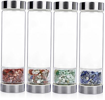 Cabilock Kristall-wasserflasche Mit Abnehmbarem Quarzkristallsockel Glaswasserflasche Für Hydrotherapie Edelstein-energie-flasche Zufällige Farbe