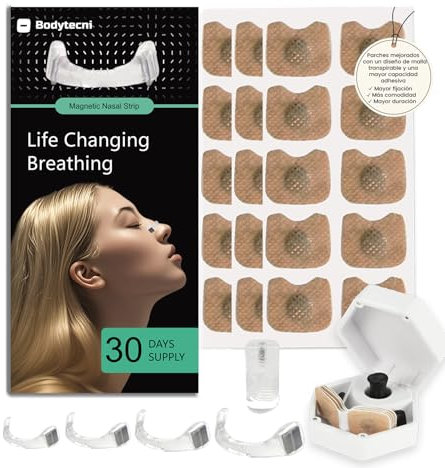 Bodytecni® Cerotti Nasali Magnetici Premium PRO EDITION | MEGAPACK DA 60 CEROTTI MIGLIORATI + CUSTODIA | Antirussamento per un Sonno Migliore, Aiuta a Respirare Meglio, Aumenta l'ossigenazione
