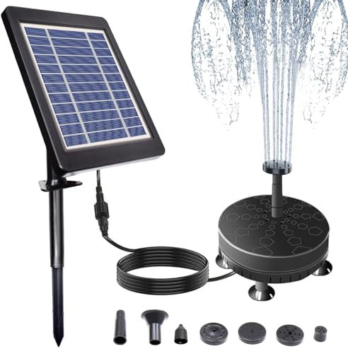 Fontaine Solaire Exterieure De Jardin 3.5W, Pompe Solaire Bassin Exterieur avec 3M Câble, 6 Effets De Fontaine 180L/H, Pompe Bassin Exterieur pour Bain d'oiseaux Jardin Etang Piscine