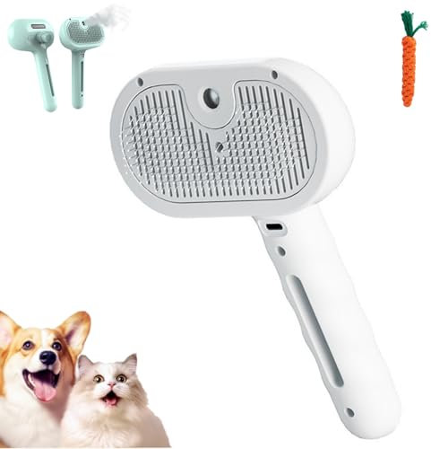 Mist Massage Dog Brush, Yopoll Mist Massage Brush, Pet Steam Hair Comb for Shedding, 3 In 1 Cat Steam Comb for Long & Short Haired Cat Dog (White)