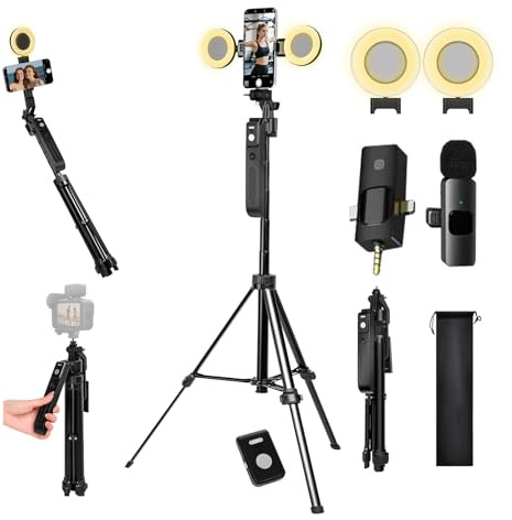 Vlogging-Kit für iPhone/Android, 180,1 cm (71 Zoll | Um 360 Grad drehbares Selfie-Stick-Stativ, Content Creator Essentials, Yutube Starter Kit