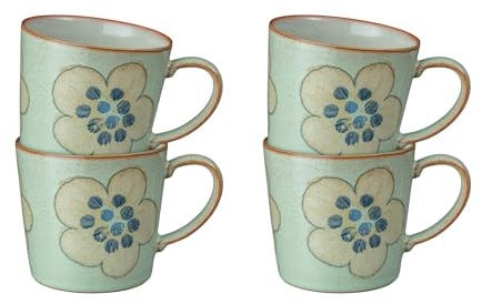 Denby - Heritage Orchard Accent Mugs Set of 4 - Dishwasher & Microwave Safe Stoneware Clay - Tones of Apple Green and Oatmeal - Rustic and Artisan - 400ml Capacity - Chip Resistant & Durable