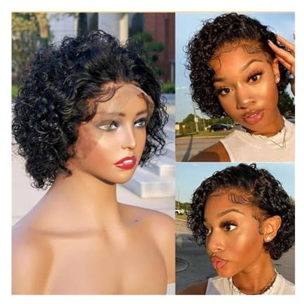 Perücken Echthaarperücken 6 Zoll Kurze Lockige Lace Front Perücken Wasserwelle 13x1 Bob Lace Perücken für Tägliche Party Verwendung