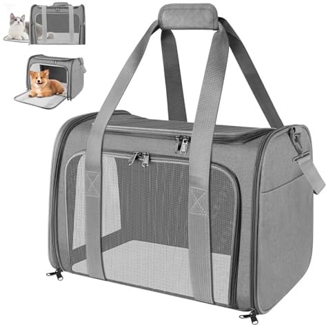 Transportin Gato Grande, 45x30x30 cm Transportin Perro Pequeño Transpirable Plegable, Transportin para Gatos con Correa al Hombro y Colchón Suave, para Coche/Avión, Autoreisbox für Katze