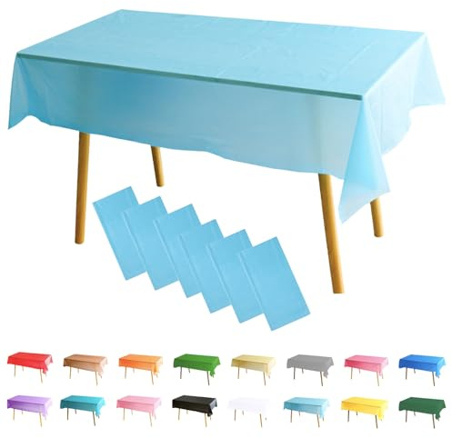 MOMAHUA 6 Packs Bleu Clair Nappes,137x274cm PEVE Nappe de Table Rectangulaire,Nappes Imperméables pour Fête Anniversaire,Picnic,Exterieur,Jardin,Mariage,Noël,Halloween