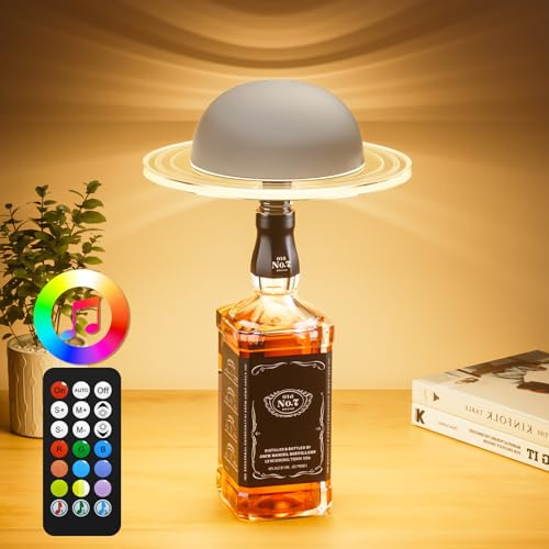 KIBTOY Wireless Bottle Lamp with Remote & Touch Control, RGB Rechargeable Bottle Lights with Musical Rhythmic Mode, 3 Color Stepless Dimming Desk Lamp for Bedroom,Bar,Restaurant,Decor White
