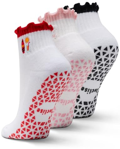 Juclise Chaussettes antidérapantes Pilates Grip, chaussettes de yoga à rayures, rembourrées et souples pour la barre