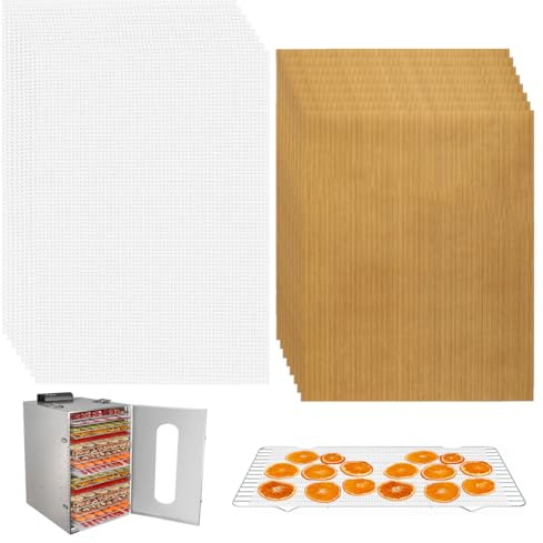 16 Stück Silikon Dehydrator Blätter Antihaft Dörrfolie für Dörrautomat | 8 Stück Wiederverwendbar Silikon Dehydrator Matten und 8 Teflon Dehydrators Dürrgerät Blätter,BPA-Frei,(28.5× 20cm+25× 20cm)