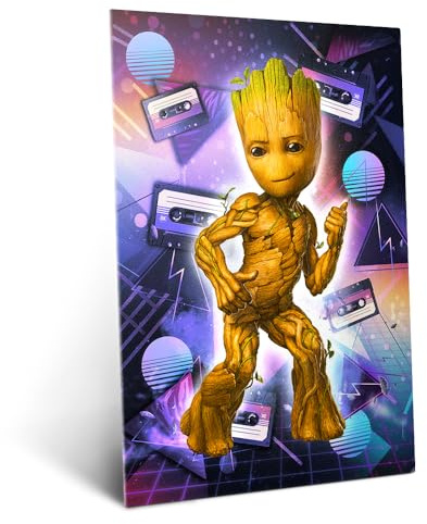 Displate Metallposter Marvel - Dancing Groot - Superhero Legends Plakat - Wandbilder Moderne Bilder Wohnzimmer Deko Schlafzimmer - Geschenk - Wanddeko Metall Poster 32 cm x 45 cm