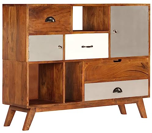 Ziaphsol Sideboard 115x35x86 cm, Massivholz Akazie, Dunkel Honigfarben, mit 4 Schubladen und 2 Türen, für Wohnzimmer, Esszimmer und Flur, vielseitiger Stauraum