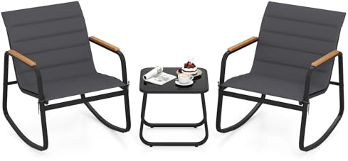 FANTASK 3tlg. Gartenmöbel Set, Balkonset inkl. 2 Schaukelstühlen mit Armlehnen aus WPC & Tisch, Terrassenmöbel Set, Outdoor Sitzgruppe für Balkon, Garten, Terrasse