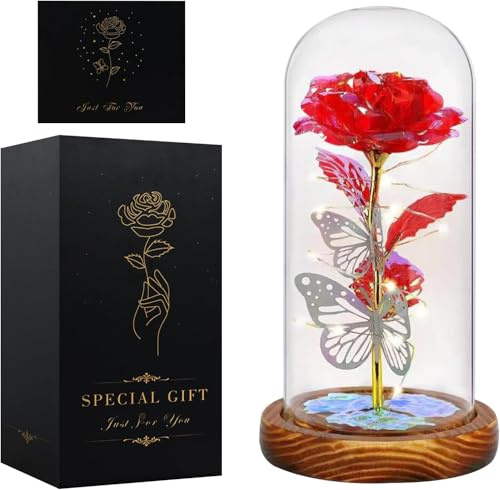 Cadeau Noël Femme,Rose Eternelle Rouge,Cadeau Femme,Rose Belle et la Bete | Rose Eternelle Sous Cloche,Cadeaux Romantique pour Maman,Sa Copine,Mamie,Soeur,Belle Soeur,Maitresse ,Meilleure Amie