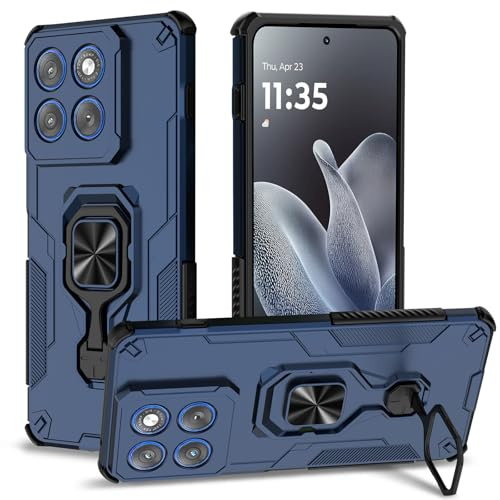 Btstring Hülle für Motorola Edge 70, Blau | Militär Standard Stoßfest Handyhülle, Metall Ring Kickstand, Air Cushion Tech