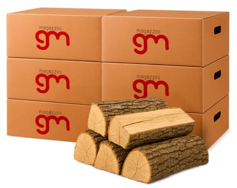 MagazziniGM, Legna Da Ardere Verde Non Essiccata, pezzi da 25 Cm per Stufe Camini Barbecue Fuoco Riscaldamento (Legno di quercia, 90 Kg (6 Pacchi))