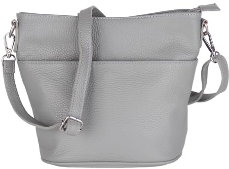 MIRROSI Damen Umhängetasche, Crossbody Bag, Echtleder I Made in Italy (1 Tasche 1 oder 2 Gurt(e)), 24x18x12cm (BXHXT) Mittelgroß (Basic Version (mit 1 Ledergurt): Grau)