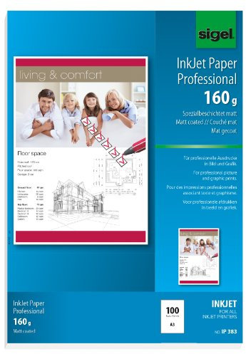 SIGEL IP383 InkJet-Papier Professional, A3, 100 Blatt, spezialbeschichtet matt, weiß, 160 g, für Präsentationen, Angebote, Flyer