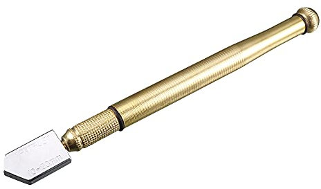 sourcing map Coupe Verre Coupeur 10mm-20mm, Crayon Style Huile Alimentation Carbure Pointe Doré Métal Poignée pour Verre Carreaux Miroir Découpage