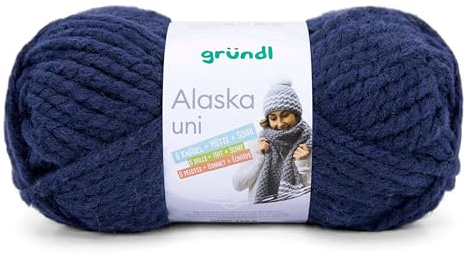 Gründl Alaska uni Wolle zum Stricken aus 80% Polyacryl, marine | 20% Wolle, dicke Wolle 100 g