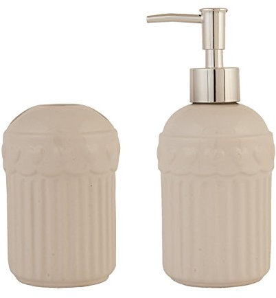 Clayre & Eef 6CE0323 Badezimmerset Seifenspender Zahnbürstenhalter weiß ca. Ø 8 x 17 cm