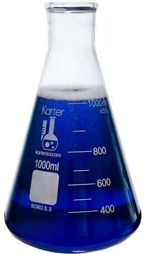 Karter Scientific 1000ml Narrow Mouth Erlenmeyer Flask with Rubber Stopper, 213G22