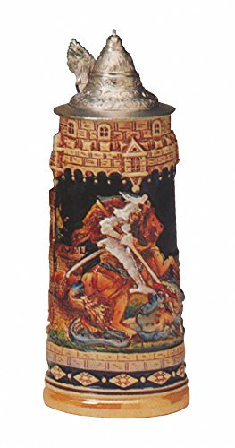 King German Beer Stein Dragon Slayer St. George Stein 1 liter tankard, beer mug