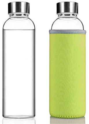 HMILYDYK Glas-Wasserflasche, umweltfreundliche Borosilikatglas-Flaschen für Camping, Radfahren, Workout und Laufen, 360 ml