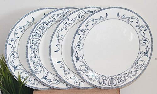 AAF Nommel®, Teller Essteller Dessertteller 4 er Set Hongkong, 26 cm Durchmesser, Porzellan, verziert mit blauen Ornamenten Nr. 021