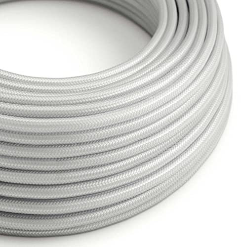 creative cables - Cavo Elettrico rotondo rivestito in tessuto effetto Seta Tinta Unita Argento RM02-5 Metri, 2x0.75