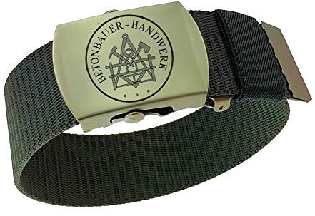 GravurManufakturBerlin Hosengürtel Betonbauer Handwerk Zunftzeichen Textilgürtel 4 cm breit Einheitslänge kürzbar
