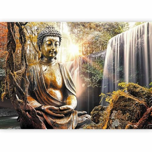 murando Fotomurales 150x105 cm XXL Papel pintado tejido no tejido Decoración de Pared decorativos Murales moderna de Diseno Fotográfico Natur Buda Zen Spa Bosque Cascada h-C-0032-a-c