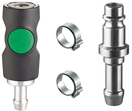 AUPROTEC Set di attacco rapido ad aria compressa con giunto di sicurezza Prevost 6 mm nipplo + morsetti