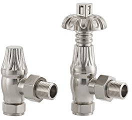 UK-18 BRN Arroll traditional thermoststic radiator valve & locksheild finished in Brushed nickel and Ornate wheel Head