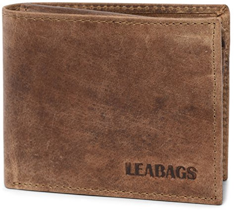 LEABAGS Leder Geldbörse Herren I Echtleder Geldbeutel I RFID Schutz I Querformat I Portmonee mit Münzfach I 11 Kartenfächer I Männer Portemonnaie mit verstärkter Naht I Vintage Graubraun