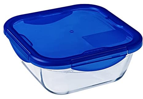 Pyrex - Cook & go - Boîte Carrée en Verre avec Couvercle Hermétique et Étanche Ø 16 cm - Cuisinez au Four, Conservez et Emportez
