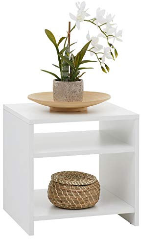 IDIMEX Table d'appoint Livorno, Table de Nuit Chevet casier avec 2 niches Ouvertes, en mélaminé Blanc Mat