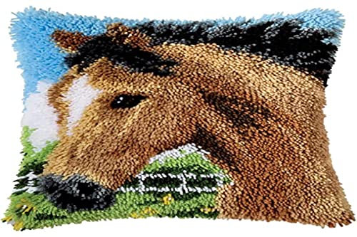 Vervaco Knüpfkissen Set Deko Kissenbezug Knüpfset für Anfänger HENGST Basteln Erwachsene Kreativ DIY Handarbeit Kissen zum Selber Knüpfe ca. 40 x 40 cm Latch Hook Kit Knüpfhaken Set Kissen