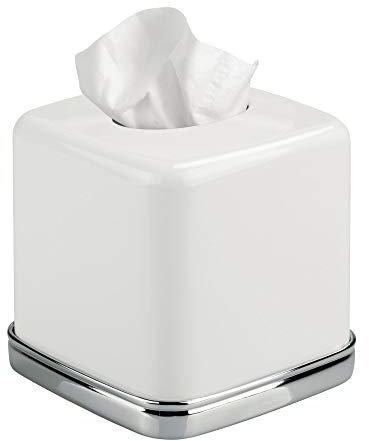 InterDesign iDesign York Kosmetiktücherbox, Vintage-Halter für Badezimmer-Arbeitsplatten, 14 x 14 x 14 cm, Chrom und Weiß