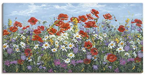 ARTLAND Wanddeko Leinwand Bilder Wandbild 100 x 50 cm Botanik Blumenwiese Malerei Bunt A7SR Almwiese