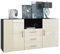 Vladon Sideboard Skadu, Kommode mit 2 Türen, 3 Schubladen und 1 offenem Fach, Schwarz matt/Creme Hochglanz (138,5 x 71,5 x 35 cm)