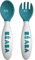 BÉABA, Lot de 2 Couverts Ergonomique d'apprentissage 2ème Âge, Dès 8 mois, Prise en main facile pour Bébé, Adaptée aux droitiers et aux gauchers, Boîte de transport incluse, Bleu